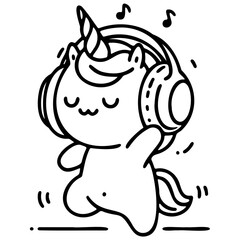 a cute unicorn wearing oversized headphones and dancing to its own beat