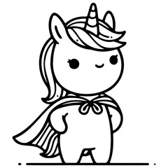 a cute unicorn wearing a superhero cape, striking a heroic pose