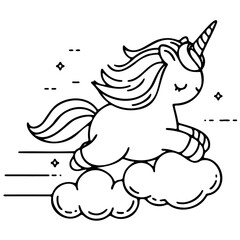 a cute unicorn riding the clouds at speed