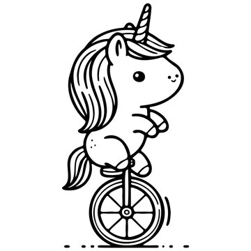 recommend clip art: a cute unicorn trying to ride a unicycle