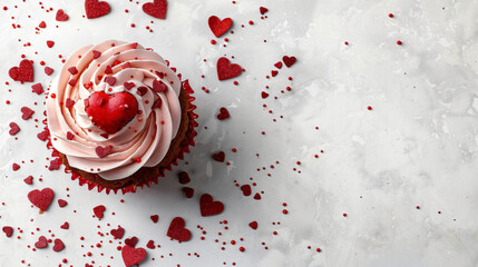 Tasty cupcake for Valentines Day on white background 