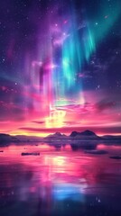 Vibrant Aurora Borealis Painting Night Sky – Awe-Inspiring Celestial Spectacle on White Background
