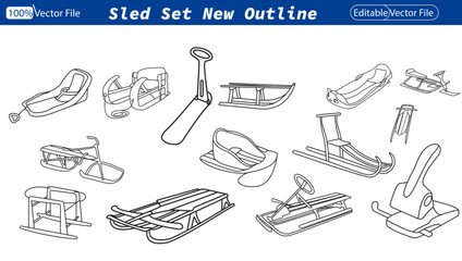  Sled  Vector on transparent background. sled icon. Line Art Style Design Isolated On White Background. Snowmobile Icon. Line Art Style Design Isolated On White Background