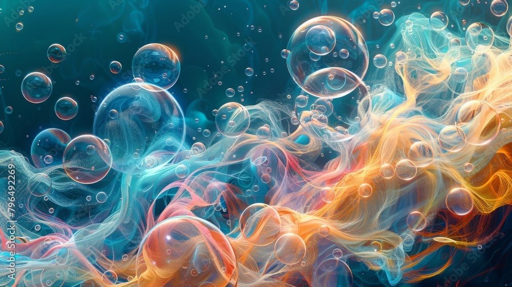 Poster a fractal pattern of interconnected bubbles symbolizing the interwoven and indistinguishable nature 