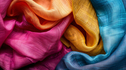 Texture of folded color fabric closeup