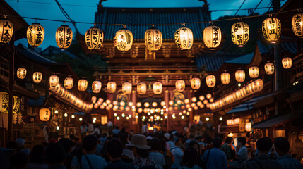 Aoi Matsuri Festival at night, the temples are filled with traditional lights creating a magical atmosphere, Ai Generated Images