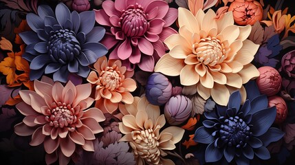 Fototapeta premium An Artistic Floral Pattern with Detailed Hand-Drawn Flowers on a Dark Background