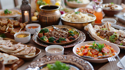 Traditional Eastern dishes for Ramadan on dining table