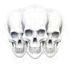 two skulls and two heads on it, in the style of technological symmetry, dollcore, linear outlines, 8k resolution, made of wire, firmin baes, synchromism