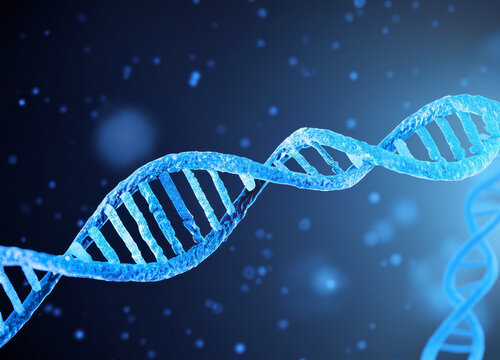 Blue chromosome DNA glowing particle structure