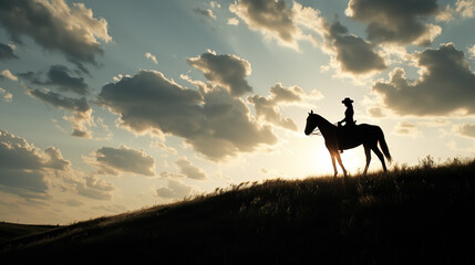 Kobieta na koniu podczas wschodu słońca