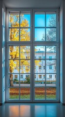 Students' View Through Classroom Windows - Sunny Schoolyard Scene for Learning and Play