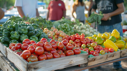 Farmers market vendors offering fresh eco-frendly vegetables and fruits