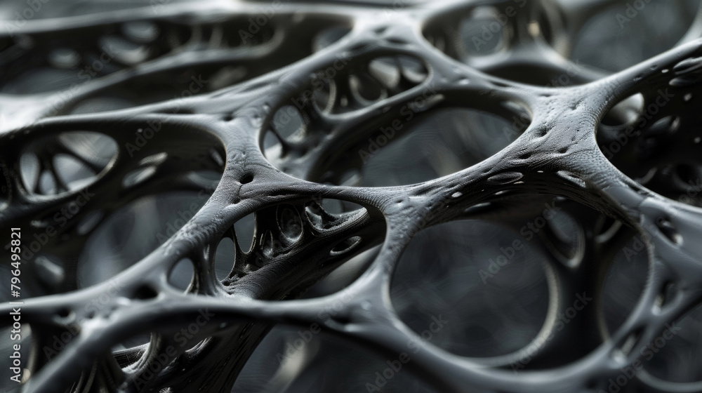Poster a closeup of a lightweight structure made of black aerographite material showcasing its intricate an