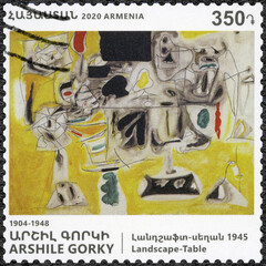 ARMENIA - 2020: shows Landscape Table by Vostanik Manoug Adoian Arshile Gorky, Armenian American...