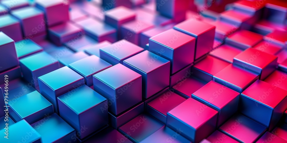 Poster a colorful image of blocks with a blue and pink background