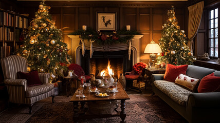 Fototapeta na wymiar Christmas at the manor, English countryside decoration and interior decor