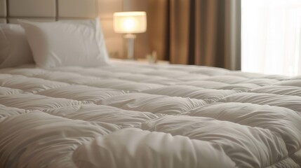 Close-up of crisp white mattress protector on beautifully made bed for enhanced search relevance