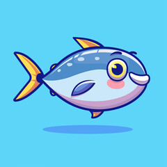 Cute cartoon fish. Vector illustration. Isolated on blue background.
