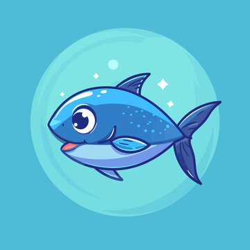 recommend clip art: Cute cartoon blue sea fish. Vector illustration in flat style.