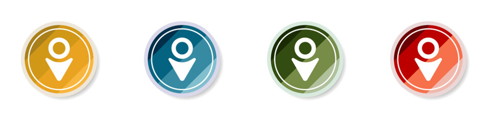 Logo location icon set. White label sign. Set of stylish round geolocation icons. Color logo place on the map vector. Vector illustration.