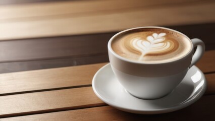 cup of coffee on wooden table