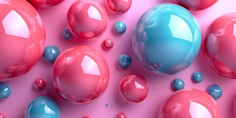 A close up of many different colored spheres, some of which are pink