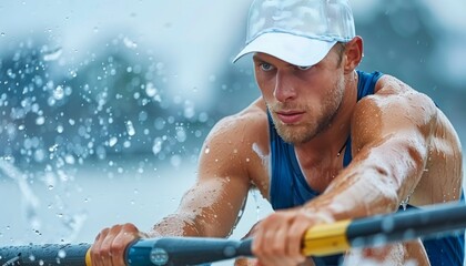 Focused rower eyeing finish line with determination   summer olympics sport concept