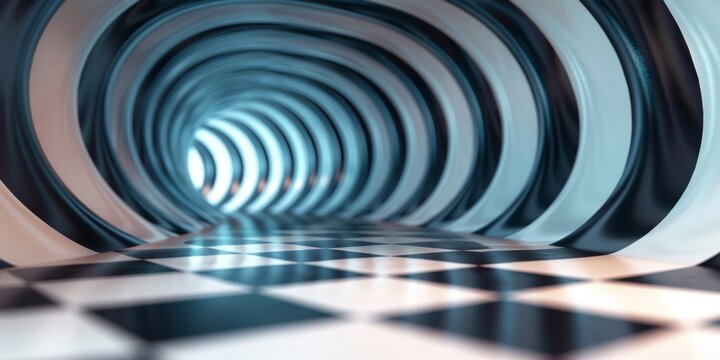 A spiral tunnel with a checkered floor