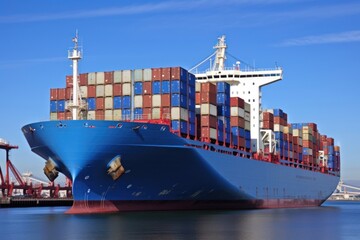 Fototapeta premium Container ship at dock vehicle cargo boat