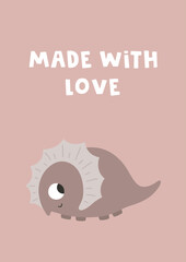Cute dinosaur, boho concept. Template for banner, poster, notepad, printing. Vector illustration in flat modern style.