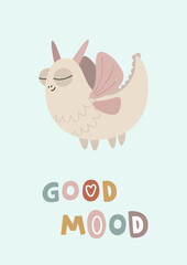 Cute dinosaur, boho concept. Template for banner, poster, notepad, printing. Vector illustration in flat modern style.