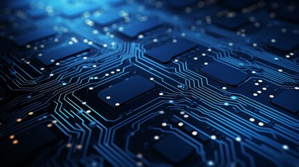 Explore the Future: A Vibrant Display of Innovation and High-Tech Elements on a Dark Blue Background, Perfect for Modern Science, Cyber Technology, and Digital Transformation Themes