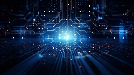 Explore the Future: A Vibrant Display of Innovation and High-Tech Elements on a Dark Blue Background, Perfect for Modern Science, Cyber Technology, and Digital Transformation Themes