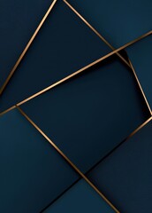 Modern Art Inspired Blue Geometric Wallpaper with Golden lines