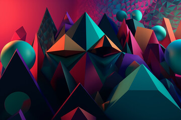 A vibrant, abstract image featuring geometric shapes and a dynamic color palette