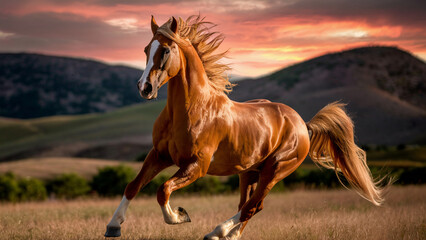 Beautiful chestnut horse galloping