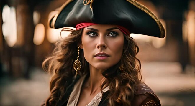 Pirate woman on the pirate ship.