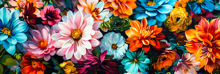 Flowers painting background. Textured oil illustration. Summer floral.