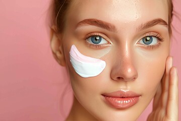 Graceful woman performing a meticulous skincare regimen for glowing and healthy skin