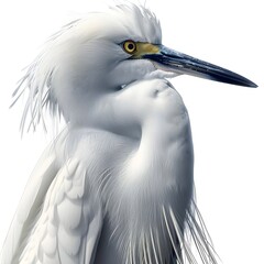 great blue heron ardea cinerea, Winter snowy egret isolated on white background - obrazy, fototapety, plakaty