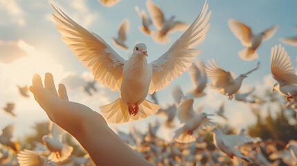white dove in the sky - obrazy, fototapety, plakaty