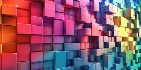 A colorful wall made of blocks with a rainbow pattern
