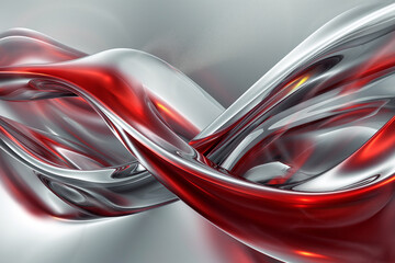 Abstract metallic background with red and silver waves
