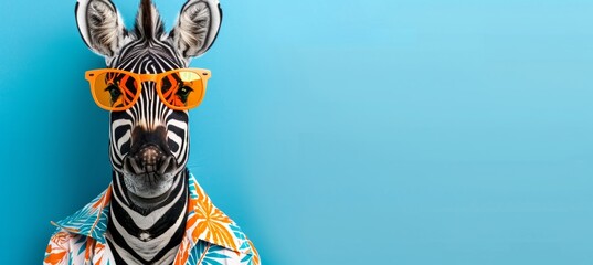 Obraz premium Fashionable zebra with orange sunglasses and colorful hawaiian shirt for a trendy look