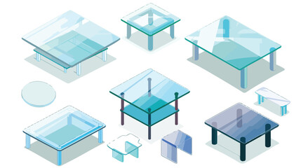 vector set of glass tables isometric. icons furniture