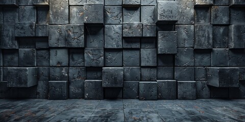 A wall made of gray blocks with a large empty space in the middle
