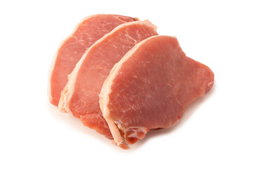 Raw pork pieces isolated on a white background.