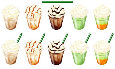 ベクター  生クリームをトッピングしたフローズンドリンク  5種セット  プラカップ