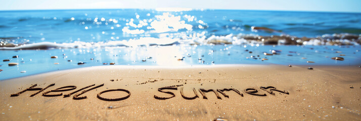 Hello Summer background, Travel and summer beach holiday for banner and greeting card template purposes